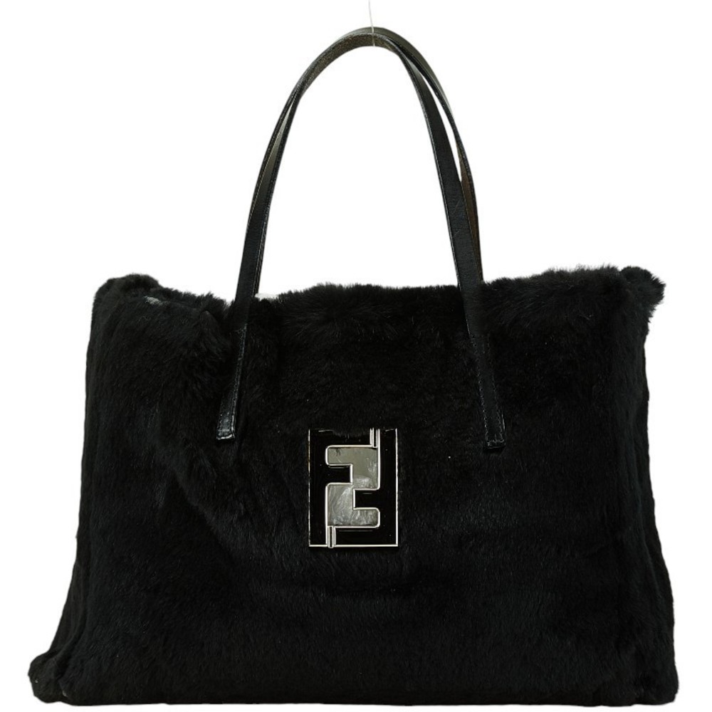 Fendi Faux Fur Leather Handbag Black